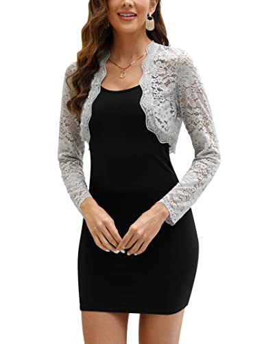 Clearlove Damen Bolero Festlich Spitzen Strickjacke Langarm Strickbolero Kurz Jacke Grau Cardigan Jacke Shrug Top Für Hochzeit Cocktailkleid M von Clearlove
