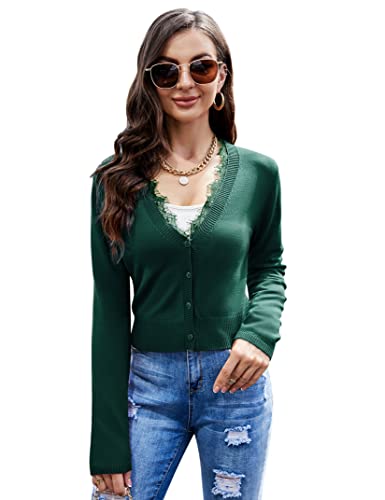 Clearlove Damen Bolero Kurz Cardigan Strickjacke Langarm/Kurzarm Bolero Top Schulterjacke Shrug Top Grün-Spitze,M von Clearlove