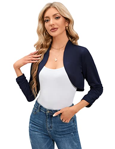 Clearlove Damen Bolero Kurze Strickjacke Festlich Kurz Cardigan Elegant Schulterjacke（Verpackung MEHRWEG） Dunkelblau,S von Clearlove