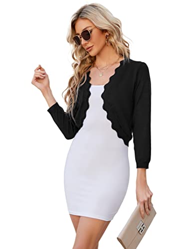 Clearlove Strickjacke Damen kurz Bolero Sommer leicht Langarm Festlich Elegant Cardigan Casual Schulterjacke Strickweste (Verpackung MEHRWEG) Schwarz,XXL von Clearlove