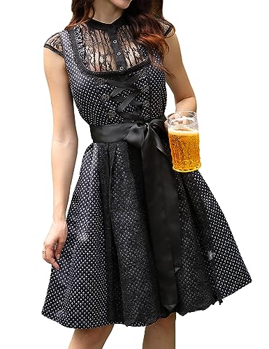 Clearlove Damen Dirndl 3 Teilig Midi Elegant Kurz Trachtenkleid Set inkl. Dirndl Kleid Dirndlschürze Dirndlbluse für Oktoberfest(B-Schwarz,36) von Clearlove