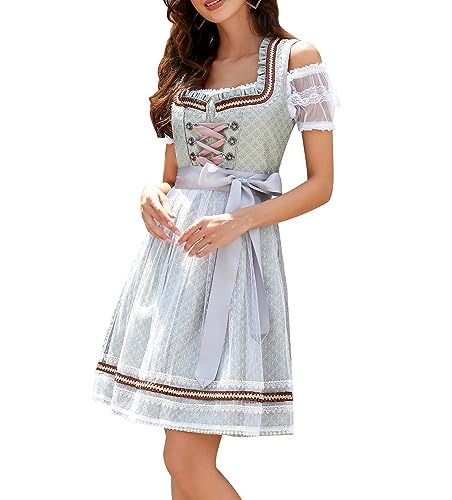 Clearlove Damen Dirndl midi 3tlg.Trachtenkleid für Oktoberfest,Karneval,DREI Teilig: Kleid, Bluse, Schürze Limonengrün40 von Clearlove