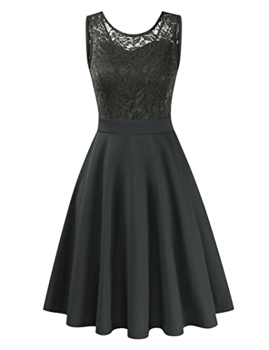 Clearlove Damen Elegant Abendkleid Cocktailkleid Knielang Festlich Kleider Spitzenkleid Schwarz Blau Rot Ärmellos Armeegrün,XXL von Clearlove