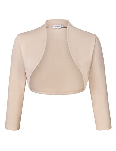 Clearlove Damen Eleganter Bolero Jacke Festlich Kurze Strickjacke Spitze Jäckchen Aprikose,XXL von Clearlove