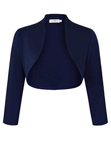 Clearlove Damen Bolero Elegant Strickjacke 3/4 Ärmel Kurz Festlich Schulterjacke（Verpackung MEHRWEG）,Dunkelblau-Upgrade L von Clearlove