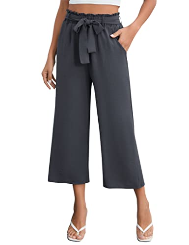 Clearlove Damen Freizeithose Sommerhose Weites Bein Lounge Causal Pants Elastische Hohe Taill Gekürzte Hose Grau S von Clearlove