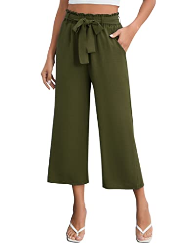 Clearlove Damen Freizeithose Sommerhose Weites Bein Lounge Causal Pants Elastische Hohe Taill Gekürzte Hose Grün S von Clearlove