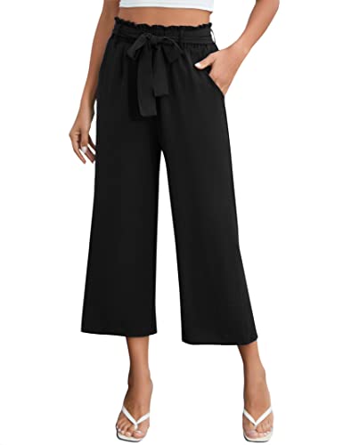 Clearlove Damen Freizeithose Weites Bein Lounge Causal Pants Sommer Elastische Hohe Taill Gekürzte Hose Schwarz XL von Clearlove