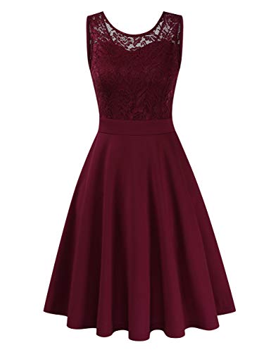 Clearlove Damen Kleid Retro Ärmellos Kurz Brautjungfern Kleid Spitzenkleid Abendkleider Cocktailkleid Partykleid Ärmellos Burgundy XXL von Clearlove