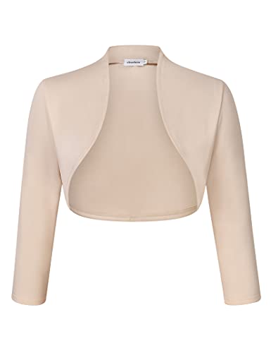 Clearlove Damen Langarm Open Front Bolero Festlich Blazer Bolerojacke Schulterjacke Cardigan Top Aprikose,L von Clearlove