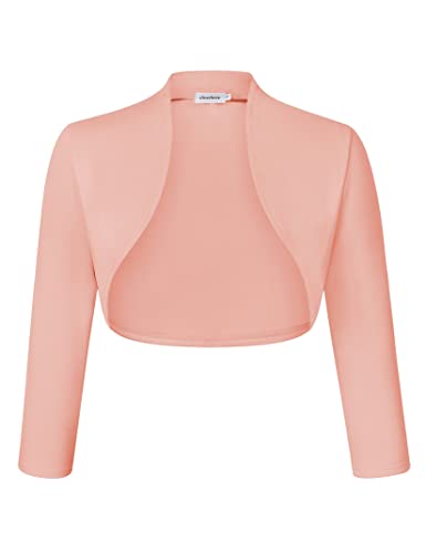 Clearlove Damen Langarm Open Front Bolero Festlich Blazer Bolerojacke Schulterjacke Cardigan Top Rosa,XL von Clearlove