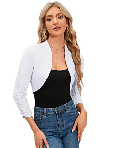 Clearlove Damen Langarm Open Front Bolero Festlich Blazer Bolerojacke Schulterjacke Cardigan Top Weiß,XL von Clearlove