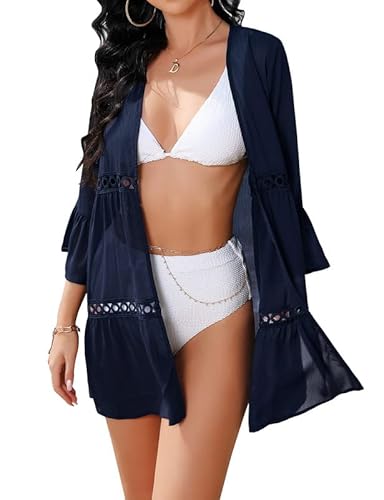 Clearlove Damen Leichter Strickjacke Offener Langarm Cardigan Sommer Strandjacke Casual Strickjacke Elegante Outwear, Navy blau, L von Clearlove