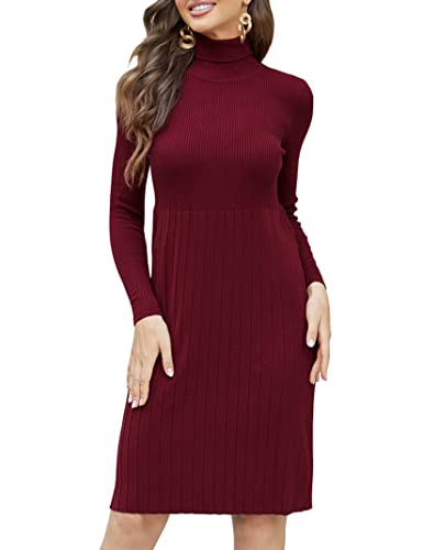 Clearlove Damen Rollkragen Geripptes Strick Langarm Bodycon Pullover Sweater Kleid Ohne Gürtel, Rot #2, X-Groß von Clearlove