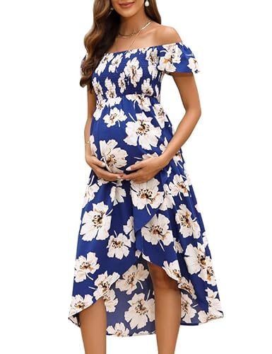 Clearlove Damen Sommer Umstandskleid Kurzarm A-line Stillkleid Casual Print Schwangere Kleider Schwangerschaftskleid, Navy Blau1, XL von Clearlove