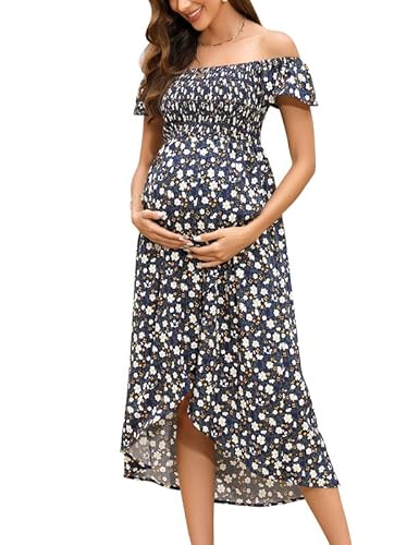 Clearlove Damen Sommer Umstandskleid Kurzarm A-line Stillkleid Casual Print Schwangere Kleider Schwangerschaftskleid, Navy Blau2, L von Clearlove