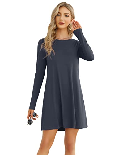 Clearlove Damen T-Shirt Kleid Casual Tunika Swing Kleid A-Linie Langarm Rundhals Freizeitkleid (Verpackung MEHRWEG), C-Dunkelgrau, M von Clearlove