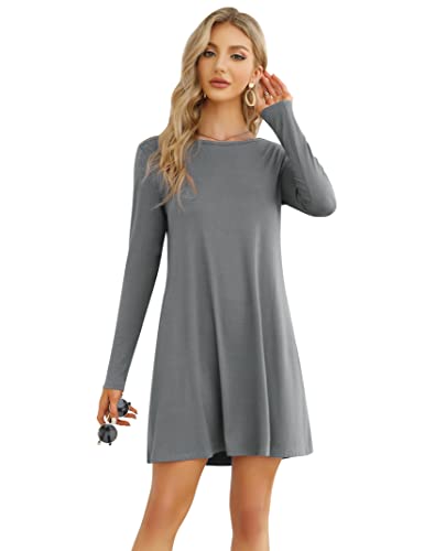 Clearlove Damen T-Shirt Kleid Casual Tunika Swing Kleid A-Linie Langarm Rundhals Freizeitkleid (Verpackung MEHRWEG), C-Hellgrau, L von Clearlove