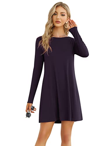 Clearlove Damen T-Shirt Kleid Casual Tunika Swing Kleid A-Linie Langarm Rundhals Freizeitkleid (Verpackung MEHRWEG), C-Lila 1, M von Clearlove