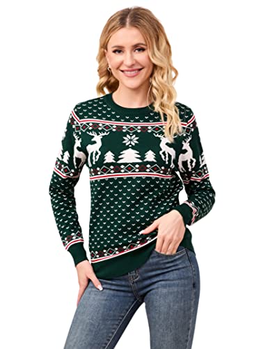 Clearlove Damen Unisex Weihnachtspullover Grün Rentiermuster Weihnachtspulli Rundhalsausschnitt Weihnachten Strickpullover Ugly Christmas Sweater Weihnachtsbaum Pullover S von Clearlove