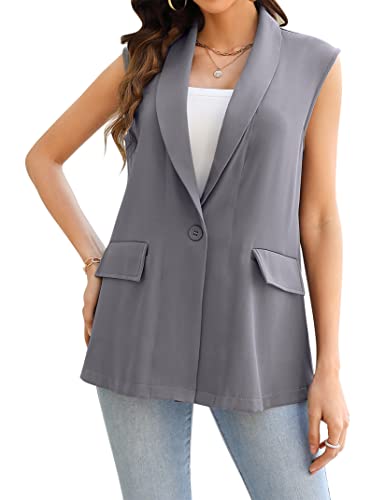 Clearlove Damen Weste Ärmellos Blazer Jacke Elegant Einfarbig Kurze Gilet Tank Top mit Tasche Grau M von Clearlove