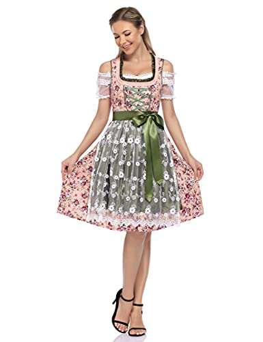 Clearlove Dirndl 3 TLG.Damen Midi Trachtenkleid für Oktoberfest,Karneval,Spitzen Kleid&Bluse&Schürze（Verpackung MEHRWEG） von Clearlove