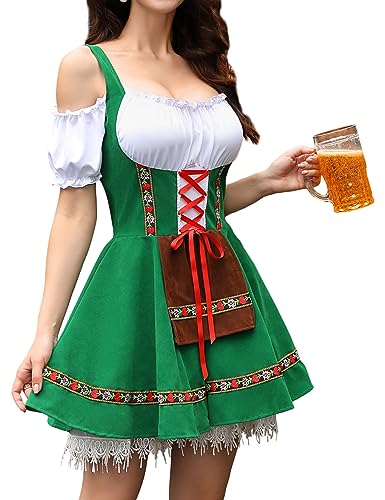 Clearlove Dirndl Damen Kurz Trachtenkleid Mini für Oktoberfest Festlich Trachtenmode Kleid für Damen besondere Anlässe Grün 38 von Clearlove