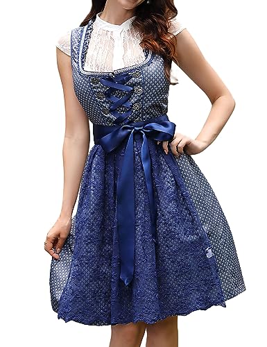 Clearlove Dirndl Damen Midi Set 3 Teilig Elegant Kurz Trachtenkleid inkl. Dirndl Kleid Dirndlschürze Dirndlbluse für Oktoberfest(Blau,38) von Clearlove