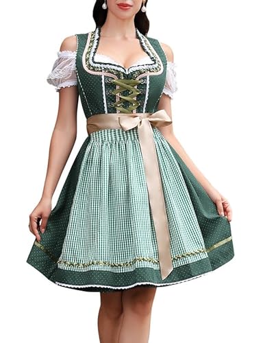 Clearlove Dirndl Damen midi 3tlg Trachtenkleid Damen Trachtenrock Trachtenmode Kleid Dirndlbluse für Oktoberfest(Grün,36) von Clearlove