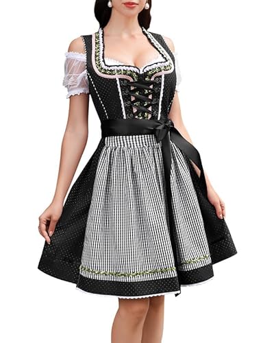 Clearlove Dirndl Damen midi 3tlg Trachtenkleid Damen Trachtenrock Trachtenmode Kleid Dirndlbluse für Oktoberfest(Schwarz,36) von Clearlove