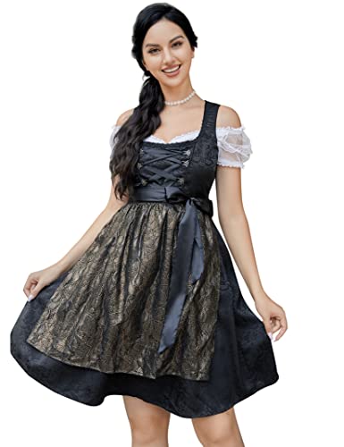 Clearlove Dirndl Damen midi 3tlg.Trachtenkleid für Oktoberfest,Karneval,DREI Teilig: Kleid, Bluse, Schürze（Verpackung MEHRWEG）,Schwarz,38 von Clearlove