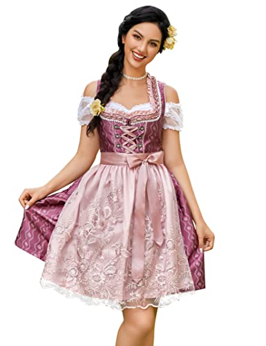 Clearlove Dirndl Damen midi 3tlg.Trachtenkleid für Oktoberfest,Karneval,DREI Teilig: Kleid, Bluse, Schürze（Verpackung MEHRWEG）,Rot-spitze,38 von Clearlove