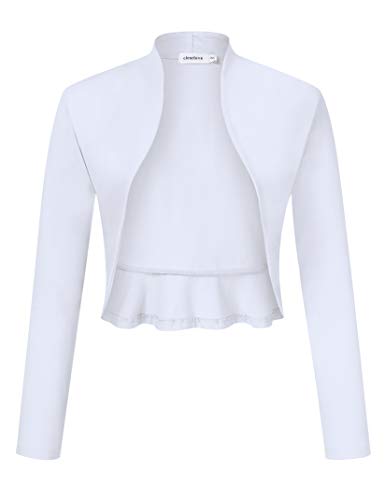 Clearlove Damen Bolero Langarm Schulterjacke Open Front Festlich Blazer, Weiß-upgrade, S von Clearlove