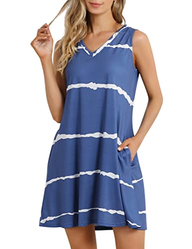 Clearlove Nachthemd Damen Sommer Nachtwäsche Baumwolle Schlafshirt Ärmellos Sleepshirt Kurzarm Streifen Nachtkleid von Clearlove