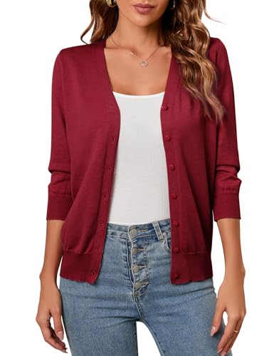 Clearlove Strickjacke Damen V-Ausschnitt Knitted Cardigan Weiß 3/4 Arm Strickweste Soft Sweater Jäckchen Strickmantel Vorn geknöpfter XL von Clearlove