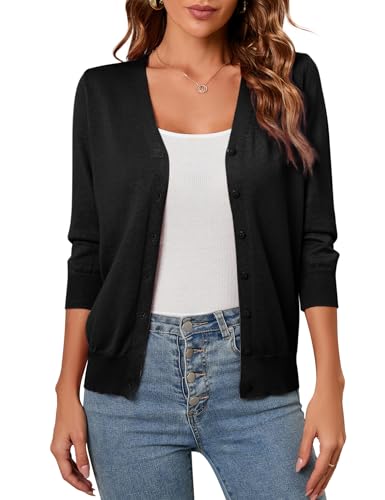 Clearlove Strickjacke Damen V-Ausschnitt Knitted Cardigan Weiß 3/4 Arm Strickweste Soft Sweater Jäckchen Strickmantel Vorn geknöpfter XL von Clearlove