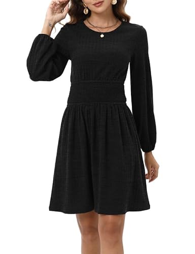 Clearlove Strickkleid Damen Rundhals Winterkleider Gestreift Ausgestelltes Midikleid Freizeit Winter Kleid Weich PulloverKleid (Schwarz, XL) von Clearlove