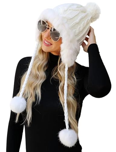 Clearlove Damen Winter Mütze Warme Strickmütze mit Weichem Innenfutter Gefütterte Strickmütze A-Weiß von Clearlove