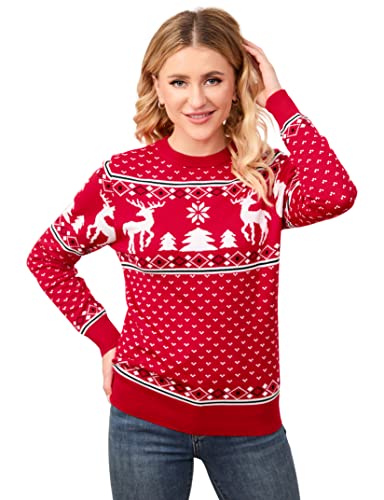 Clearlove Unisex Damen Weihnachtspullover Ugly Weihnachtspulli Weihnachtsbaum Gestrickt Pullover Weihnachten Strickpullover Rentiermuster Weihnachtspulli Rot Winterpullover L von Clearlove