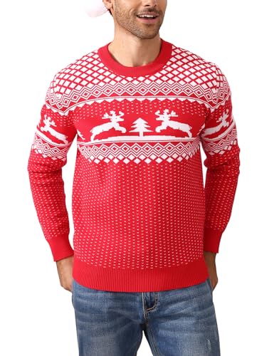 Clearlove Unisex Weihnachtspullover Damen Weihnachtspulli Herren Ugly Christmas Reindeer Winter Pullover Sweater für Pärchen Herren-Rot XXL von Clearlove