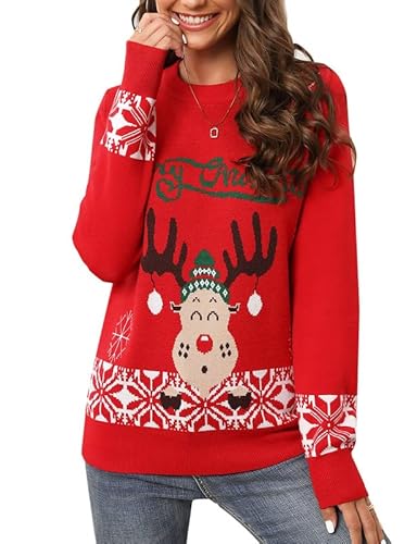 Clearlove Weihnachten Pullover Damen Weihnachtspullover Christmas Rentiermuster Strickpullover Christmas Sweater Alphabet Elch M von Clearlove