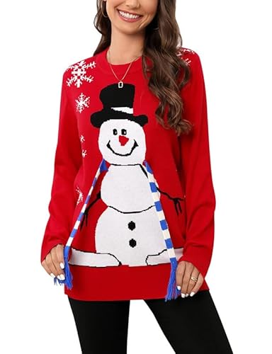 Clearlove Weihnachten Pullover Damen Weihnachtspullover Christmas Schneemann Strickpullover Christmas Sweater Schneemann XXL von Clearlove