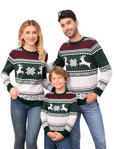 Clearlove Weihnachtspullover Familie Set Damen Weihnachtspulli Herren Christmas Reindeer Pullover Sweater Strickpullover Warm Jumper Für Pärchen Kinder Herren-Grün L von Clearlove