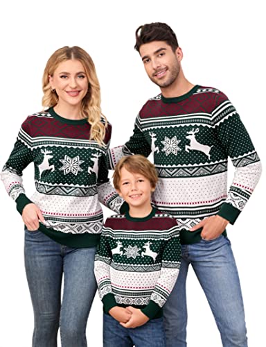 Clearlove Weihnachtspullover Familie Set Damen Weihnachtspulli Herren Christmas Reindeer Winter Pullover Sweater Strickpullover Warm Jumper Für Pärchen Kinder Damen-Grün XXL von Clearlove