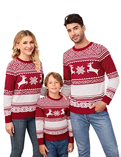 Clearlove Weihnachtspullover Familie Set Damen Weihnachtspulli Herren Christmas Reindeer Winter Pullover Sweater Strickpullover Warm Jumper Für Pärchen Kinder Damen-Rot S von Clearlove