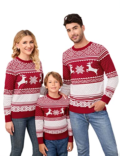 Clearlove Weihnachtspullover Familie Set Damen Weihnachtspulli Herren Christmas Reindeer Winter Pullover Sweater Strickpullover Warm Jumper Für Pärchen Kinder Herren-Rot S von Clearlove