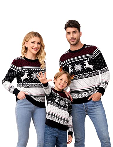 Clearlove Weihnachtspullover Familie Set Damen Weihnachtspulli Herren Christmas Reindeer Winter Pullover Sweater Strickpullover Warm Jumper Für Pärchen Kinder Kind-Schwarz S von Clearlove