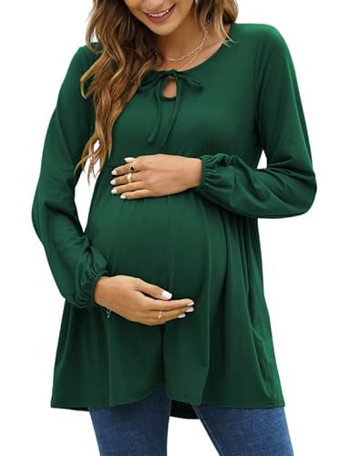 Damen Langarm Schwanger T-Shirt Umstandsshirt Umstandstop Schwangerschaft Maternity Tops Dunkelgrün Small von Clearlove