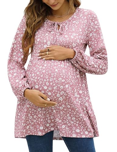 Damen Langarm Schwanger T-Shirt Umstandsshirt Umstandstop Schwangerschaft Maternity Tops Rosa X-Large von Clearlove