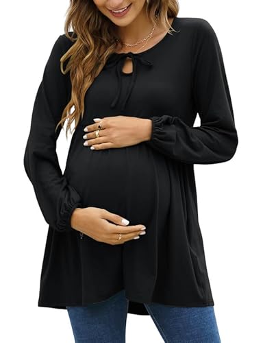 Damen Langarm Schwanger T-Shirt Umstandsshirt Umstandstop Schwangerschaft Maternity Tops Schwarz XX-Large von Clearlove